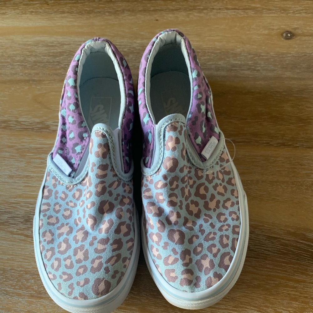Kids Pastel Leopard Vans Slip Ons
